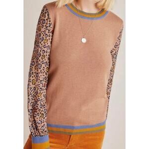 Anthropologie Conditions Apply Celina Knit Animal Print Sleeve Top Womens XS